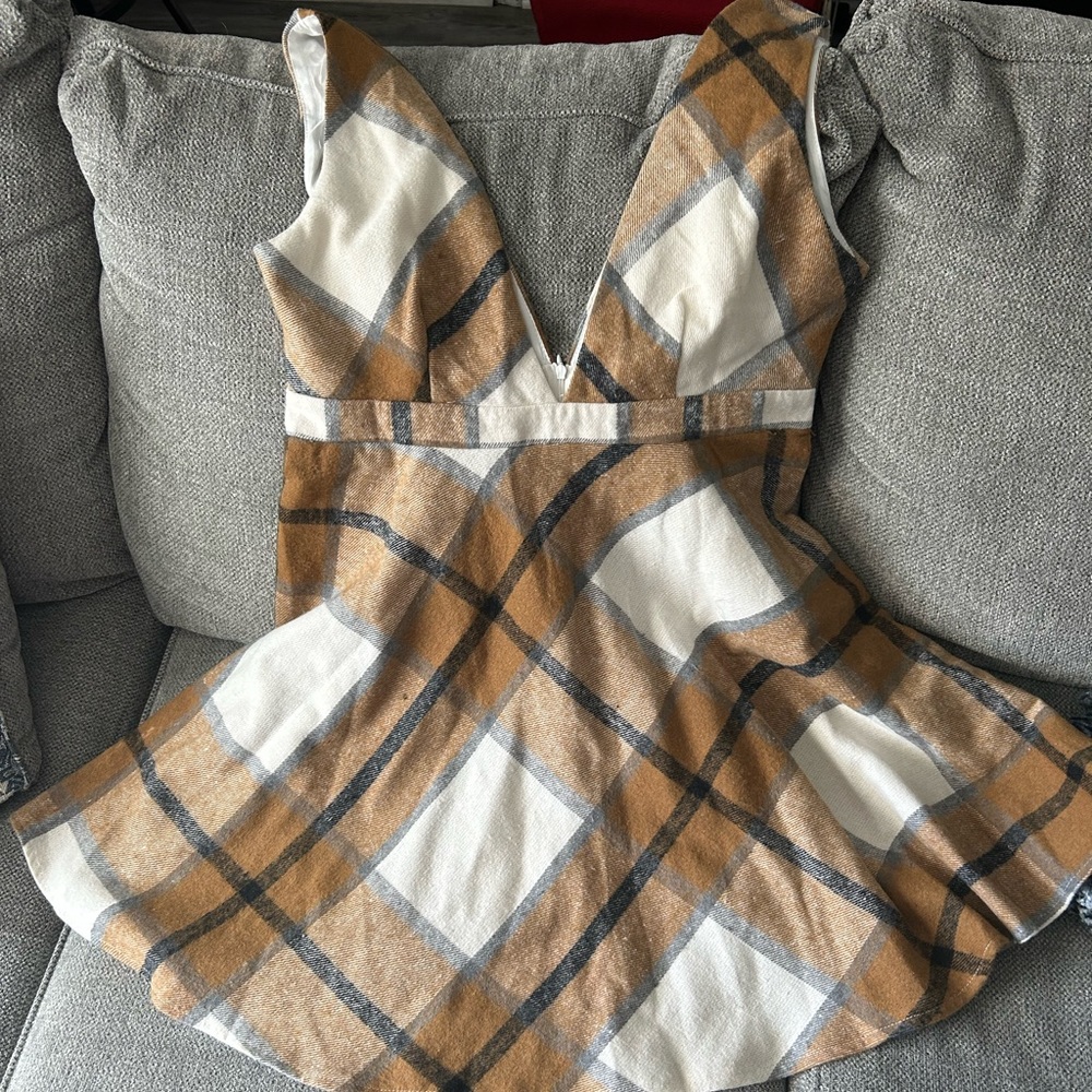 Brown and white plaid dress